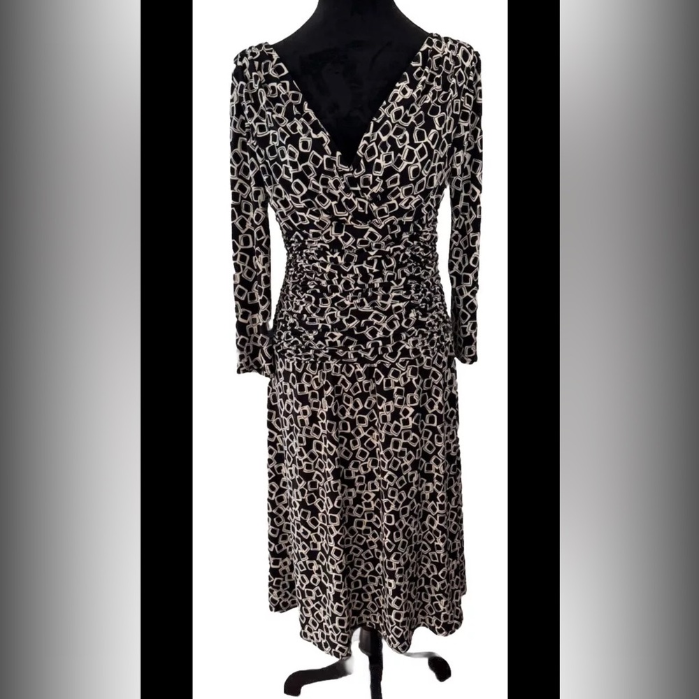 Dress Barn ladies Y2K poly stretch size 8 side zip dress geometric‎ long sleeve